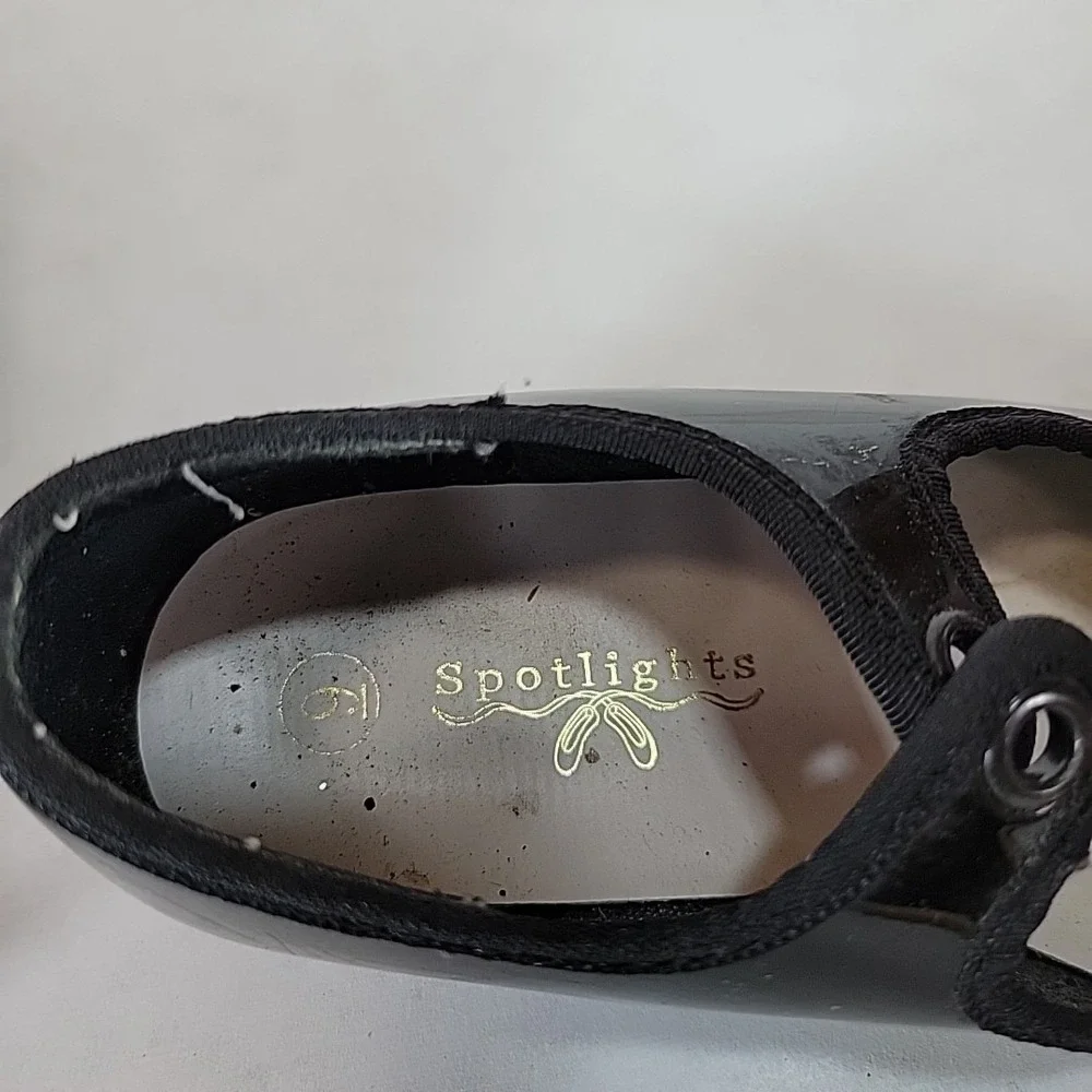 Spotlights Black Patent Tap Dance Shoes‎ Girls Size 9 Youth Mary Jane Slip On